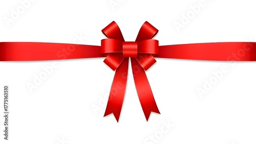 A vibrant red bow stretches across a clean white canvas—its polished loops and flowing tails radiate festivity, warmth, and the timeless charm of celebration.