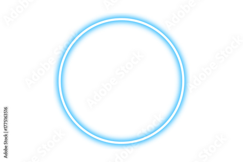 Neon glowing realistic blue circular frame. Blue round shape with bright neon effect. Shining neon glow circle. Vector illustration.