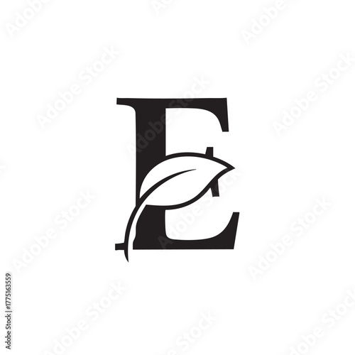 Black letter E with leaf white graphic