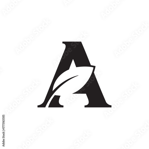 Black letter a with white leaf graphic