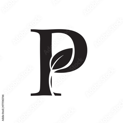 Black letter P with green leaf initial logo