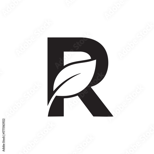 Black letter R with white leaf nature organic