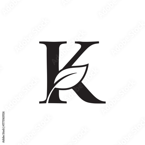 Black letter k with leaf white logo