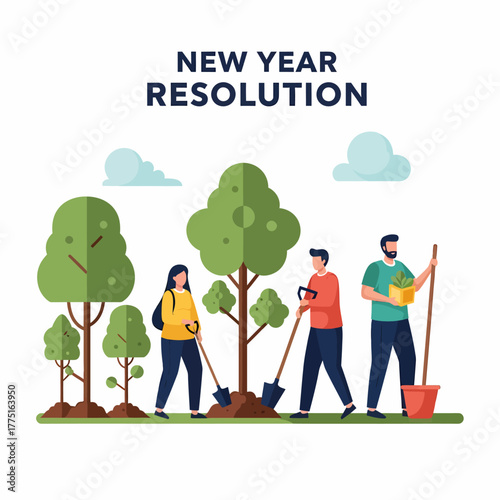 Flat vector new year resolution planting trees for future environment
