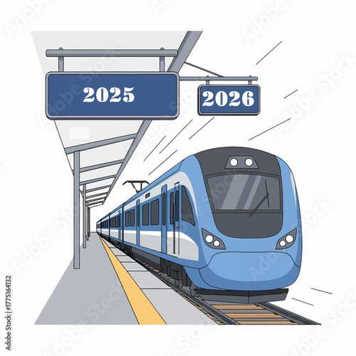 Flat vector passenger train arriving to future platform station