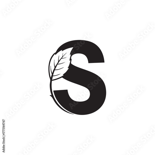 Black letter S with leaf accent nature organic