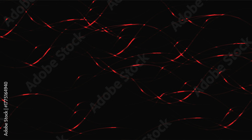 Elegant abstract image displays luminous red curved lines flowing across a stark black background, creating a dynamic and visually captivating effect with glowing accents