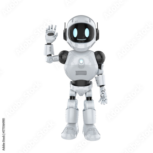 Robotic personal assistant hand up on white background