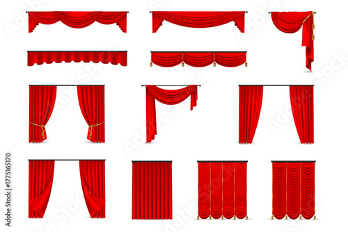 Realistic Red Curtain Vector Set — Stage and Theater Drapes Collection
