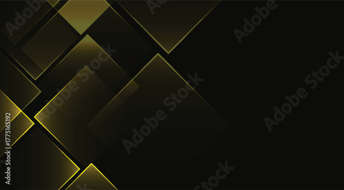 Elegant background showcasing a black and dark gold gradient with overlapping angular shapes and glowing edges creating a modern, sophisticated visual effect