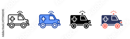 Ambulance Vehicle icon sheet multiple style collection