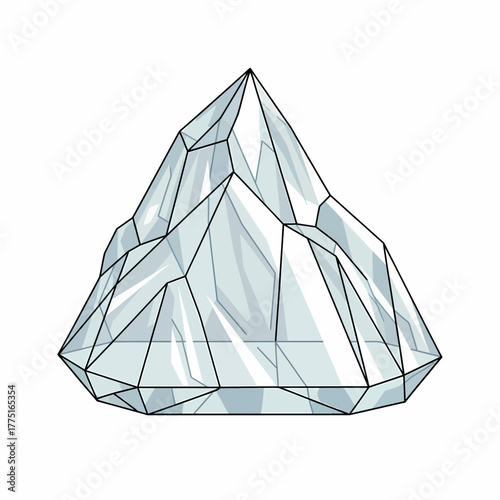 Illustration crystalline ice mountain geometrical structure isolated on white background