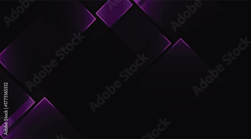 Elegant black background featuring purple square shapes and subtle light accents, providing a modern and sophisticated aesthetic with depth and dimension for digital use