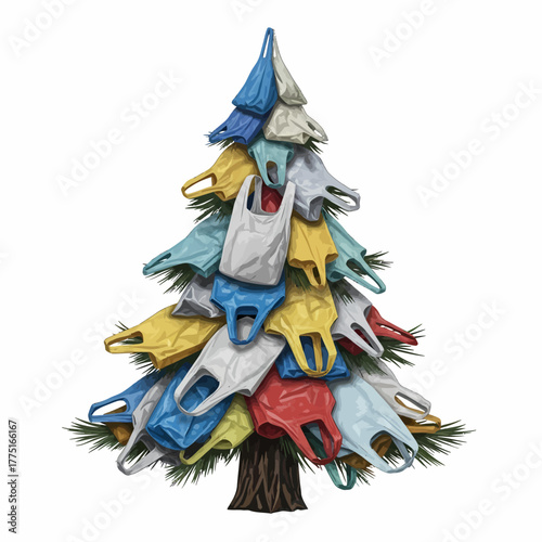 Conceptual Christmas tree plastic bag holiday festive eco conscious concept