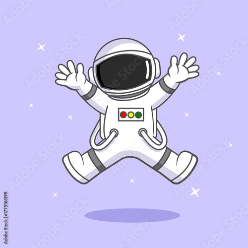 Cute Astronaut Floating an Jumping  in Starry Space Vector Illustration cartoon Design