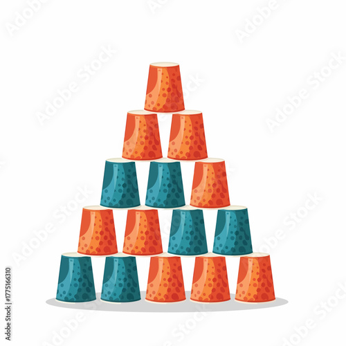 Cartoon illustration stacked cups pyramid game challenge fun activity