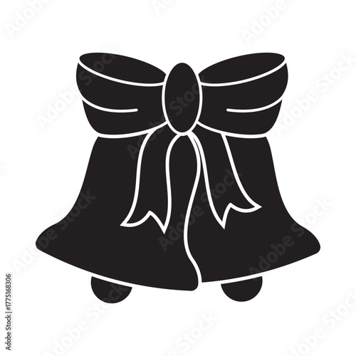 Black and white Christmas glyph icons with festive decorations and symbols