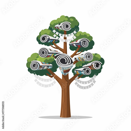 Tree of news rolls a conceptual symbol of the news industry