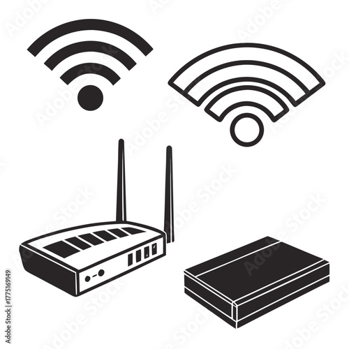 Wireless router and wifi signal icons