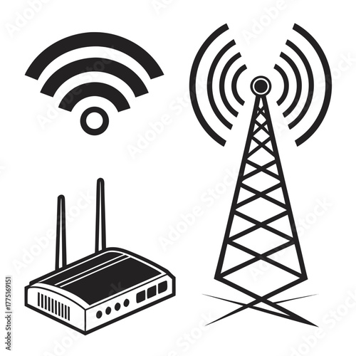 Wireless communication icons set for web design