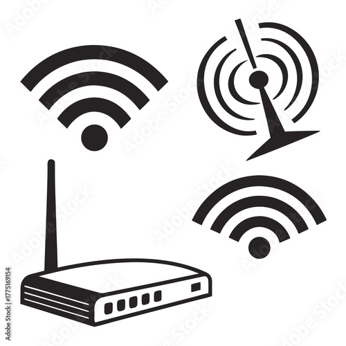 Wireless communication icons set for web design