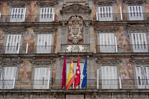 Detail of the facade of the bakery house in the main square of Madrid