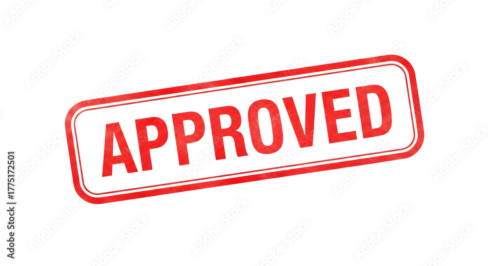 Fototapeta premium Red approved stamp isolated on transparent background signifies validation, confirmation, and compliance with established standards and regulations