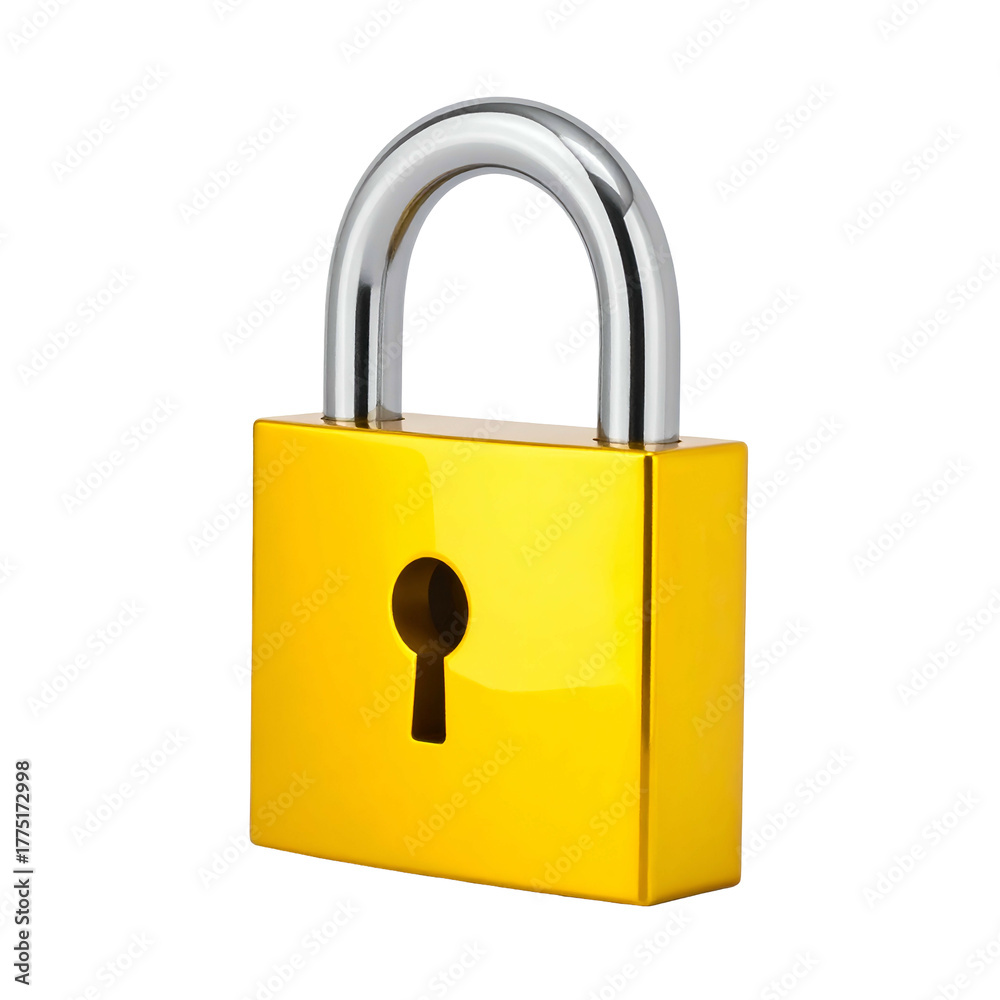 Naklejka premium 3D golden padlock with a shiny silver shackle against a black background