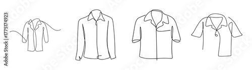 Set of four sketchy button-down shirt styles detailed outline design elements fashion apparel clothing