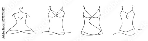 Collection of four simple line art sketches of camisoles showcasing various styles and strap designs