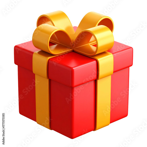 Vibrant red present with gold ribbon and bow, rendered on a black background