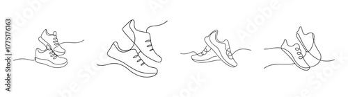 Four line art drawings of athletes in motion focusing on dynamic poses for fitness and sports