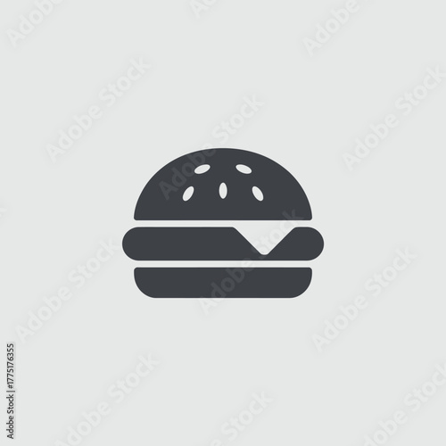 Simple dark gray icon of a cheeseburger on a light gray background