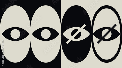 Abstract symmetrical design with eyes and crossed out eyes