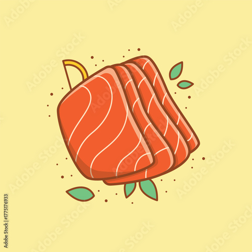 Cute Cartoon Salmon Fish Fillet Illustration