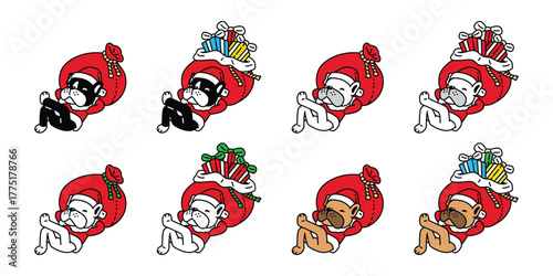 dog vector french bulldog christmas santa claus sleeping gift bag icon cartoon character puppy pet doodle symbol illustration isolated design