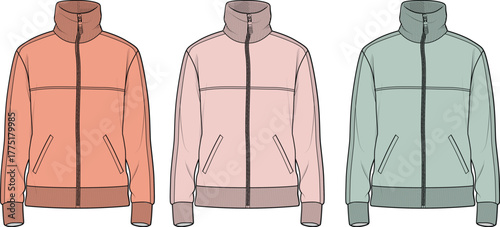 Set of colorful track jackets, ideal for sports or casual wear; a versatile apparel option