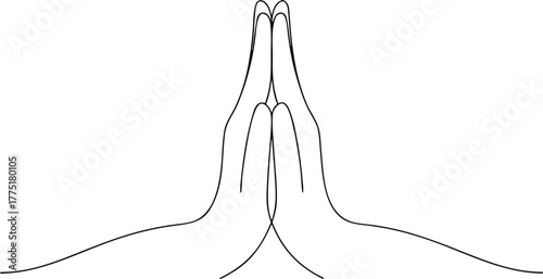 Black outline of praying hands on white background