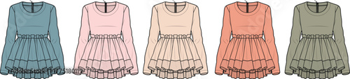 Fashion Design Concepts Colorful Illustration of a Ruffled Bubble Hem Tunic Collection
