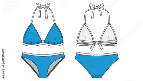 Turquoise Two-Piece Swimsuit Illustration Beachwear Fashion Design