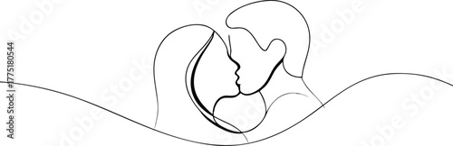 Continuous line drawing of a couple kissing love romance