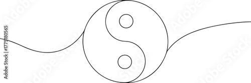 Black Yin Yang Symbol with Flowing Lines on White taijitu