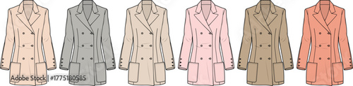 Variety of Pastel-Colored Women's Blazers Displayed, Showcasing a Range of Fashionable Garments for Wear