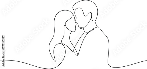 Couple embracing in continuous line art embrace love