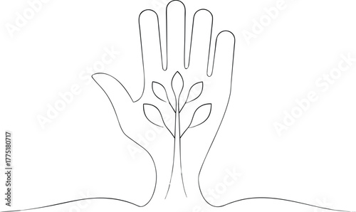 Hand outline with growing plant inside leaves