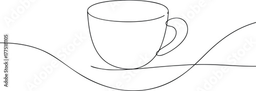 Minimalist line art of a coffee cup and saucer black and white
