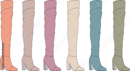 Slika na platnu Stylish assortment of ruched thigh-high boots in multiple colors
