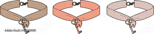 Collection of three different colored chokers with key pendants, showcasing a fashion accessory for personal adornment and style