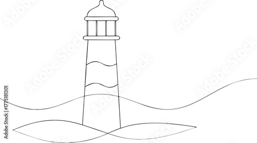 Simple black and white line drawing of a lighthouse