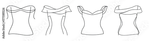 Delicate off-shoulder tops sketch collection fashion design apparel clothing styles outline drawings